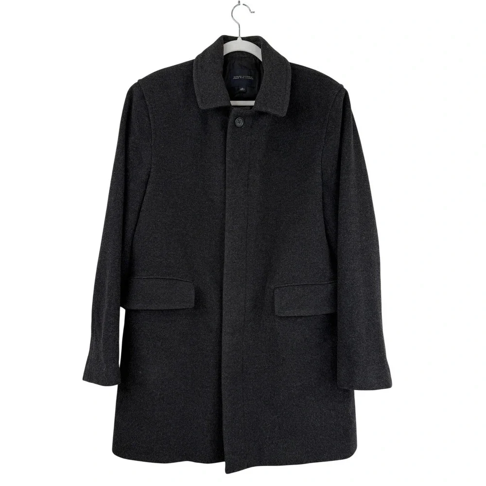 VINTAGE Banana Republic Italian Wool Cashmere Coat Men L Charcoal Car MINIMALIST